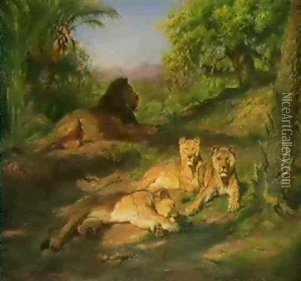 Lion And Lionesses Oil Painting - Rosa Bonheur
