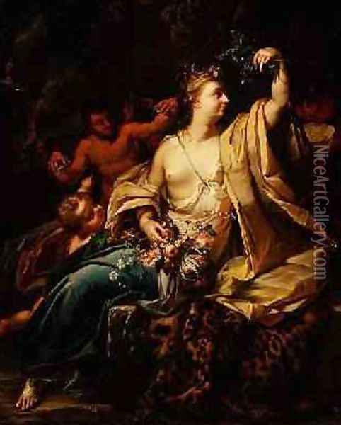 Bacchante with a putto satyrs and nymphs Oil Painting - Herman van der Myn