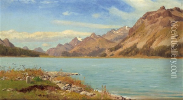 Eine Seelandschaft Im Gebirge Oil Painting - Michael Haubtmann