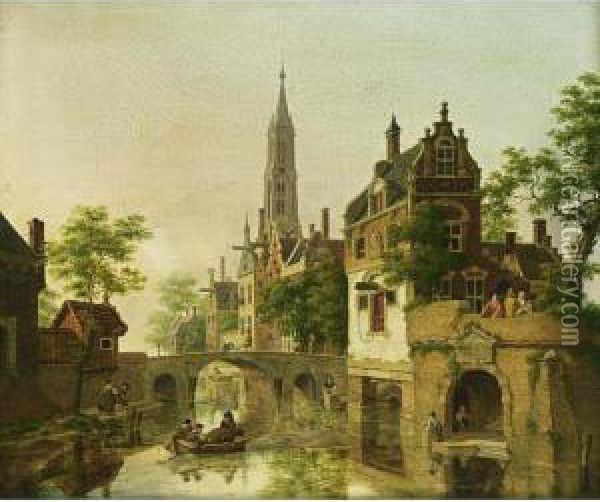 A View Of A Dutch Town Oil Painting - Jan Hendrik Verheijen