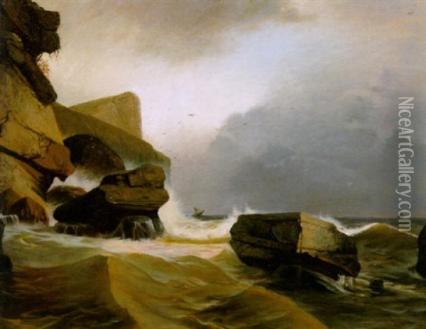 Sturmische See Mit Klippen Oil Painting - Friedrich Johann C.E. Preller the Elder