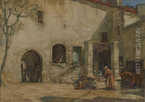 An Old Well Head, Villeneuve, Avignon Oil Painting - George Robert Rushton