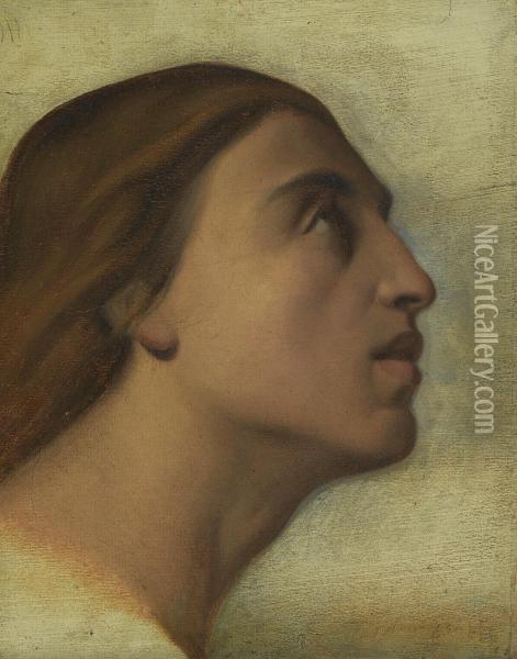 A Study Of The Head Of Saint John The Evangelist In Profile Oil Painting - Hippolyte Flandrin
