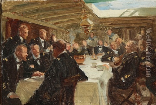 From The Officer Fair In The Danish Steam Frigate Jylland Oil Painting - Erik Ludwig Henningsen