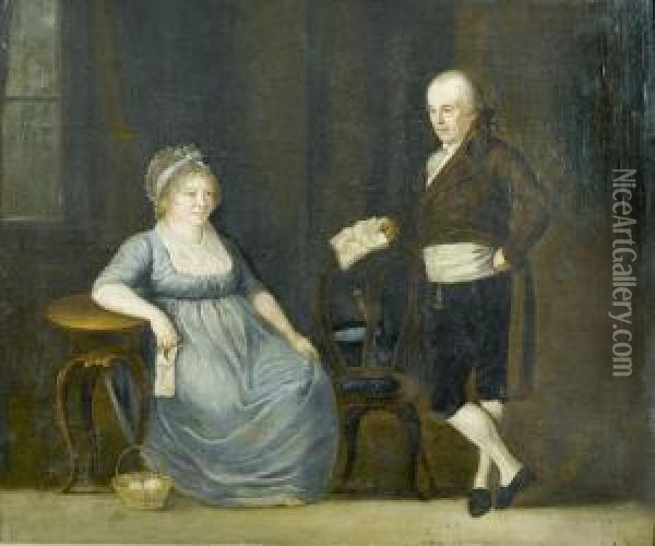 Portrat Eines Burgerlichen Paars In Interieur. Oil Painting - Reinhard Josef Alfons Alois