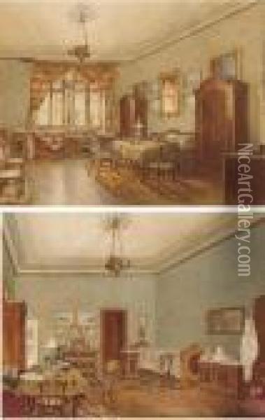 The Interior Of A Large Sitting 
Room Looking Towards A Doublewindow; And The Interior Of The Same Room 
Looking Towards Thedoor Oil Painting - Franz Alt