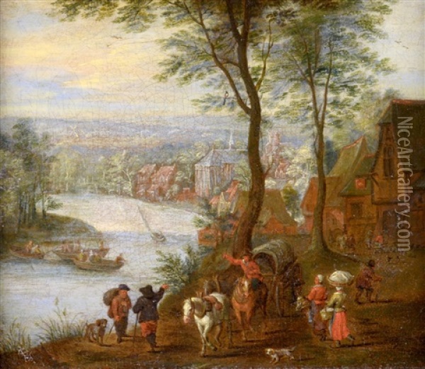 Tavern On The River Bank Oil Painting - Jan Brueghel the Elder