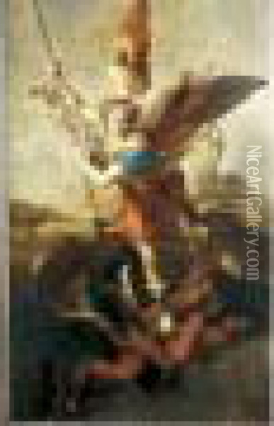 L'archange Saint Michel Terrassant Le Dragon Oil Painting - Pierre Le Romain I Mignard
