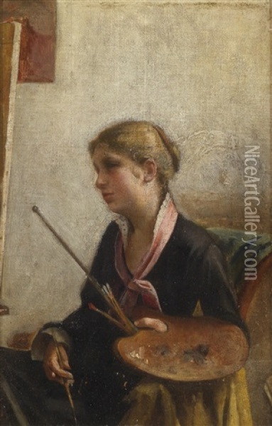 Die Malerin Vor Der Staffelei Oil Painting - Luigi Busi