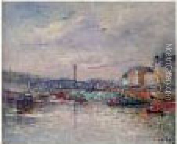 Paris, La Bastille Et Le Bassin De L'arsenal Oil Painting - Gustave Madelain