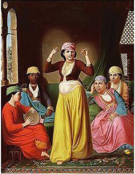 A Woman Dancing In A Harem Oil Painting - Giuseppe Bonnici