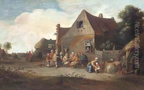 Peasants outside an inn Oil Painting - Pieter de Bloot