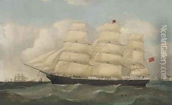 A three-master passing Dover Oil Painting - Frederick Tudgay