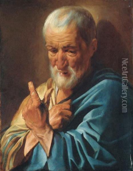 An Old Man With A Raised Finger - An Oil Sketch Oil Painting - Jacob Jordaens