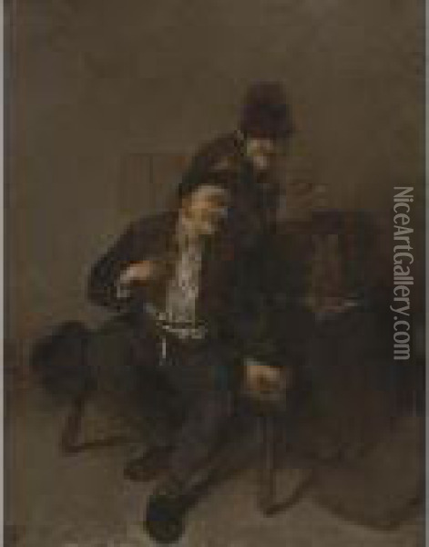 Two Peasants Drinking In An Inn Oil Painting - Cornelis (Pietersz.) Bega