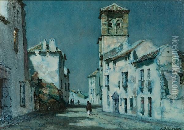 A Spanish Village Oil Painting - Albert Moulton Foweraker