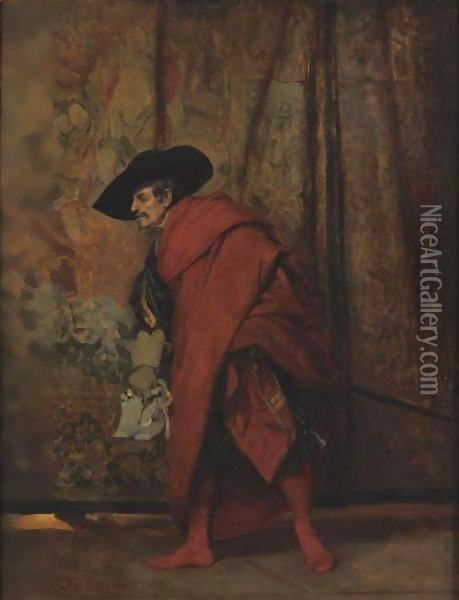 Polonius Behind The Curtain Oil Painting - Jehan Georges Vibert