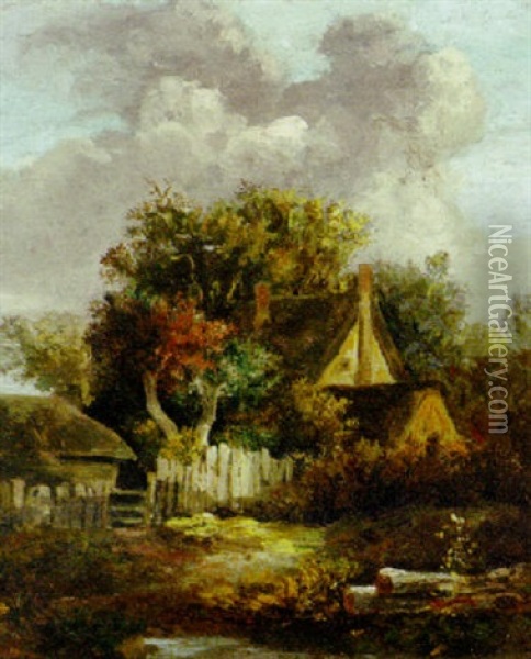 A River Landscape With A Cottage Oil Painting - John Crome the Elder