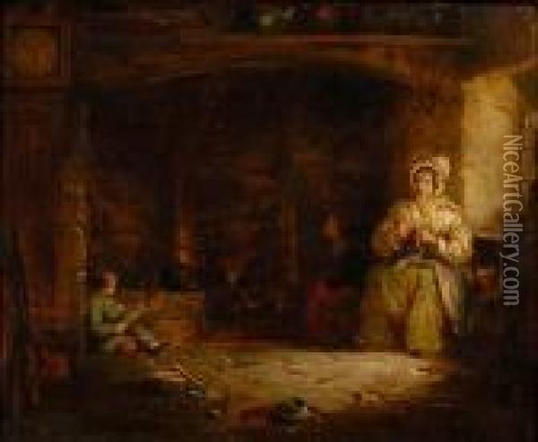 Mother And Children By The Hearth Oil Painting - Frederick Daniel Hardy