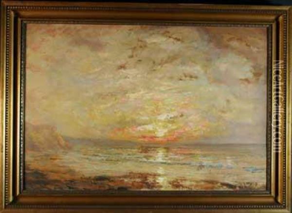 Boarddepicting A Seascape Oil Painting - John Falconar Slater