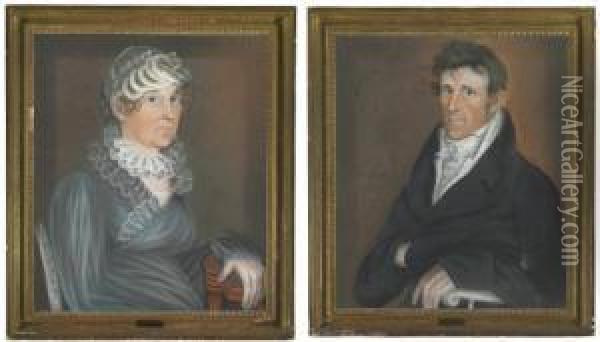 A Pair Of Portraits Of Sarah And Robert Dean Oil Painting - William Henry Stoth. Scott