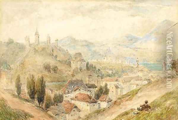 Lucerne from the walls Oil Painting - Myles Birket Foster