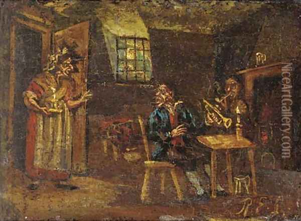 A set of twelve genre scenes Oil Painting - Dutch School