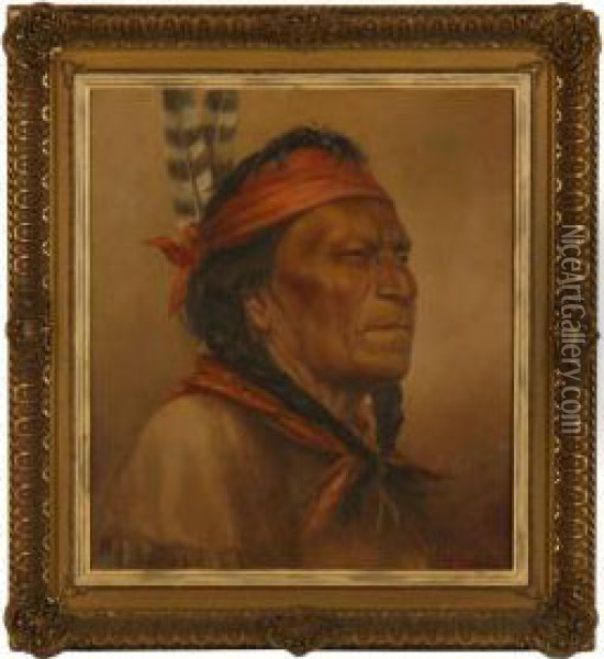 Portrait Of A Native American Oil Painting - Henry Metzger