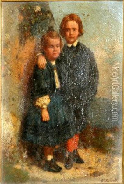 Portrait Of Two Children Oil Painting - Otto Brandt