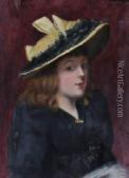 Half Length Portrait Of A Girl Wearing A Bonnet Oil Painting - Paul Albert Besnard