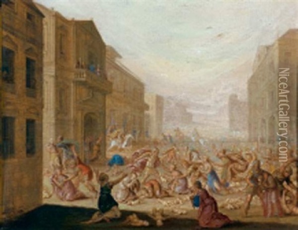 Le Massacre Des Innocents Oil Painting - Adriaen van Nieulandt the Elder
