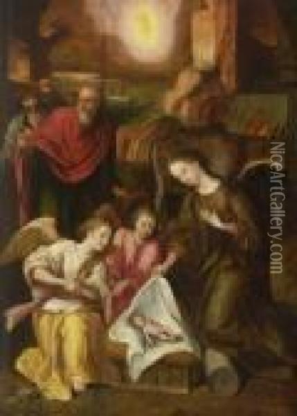 Geburt Christi. Oil Painting - Maarten de Vos