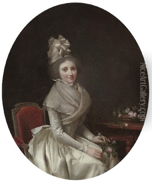 Portrait Of A Lady Seated In A White Dress Oil Painting - Louis Leopold Boilly
