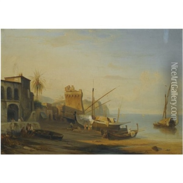 A View Of The Beach At Vietri On The Amalfi Coast Oil Painting - Felix Marie Ferdinand Storelli