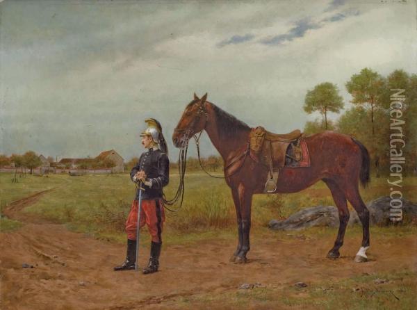 Hussard Et Sa Monture Oil Painting - Etienne Prosper Berne-Bellecour