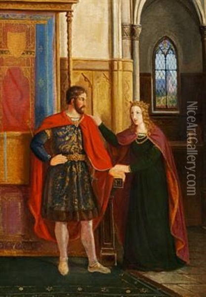 Dronning Dagmar Og Valdemar Sejr- Queen Dagmar And Valdemar Sejr. Oil Painting - Dankvart-Christian-Magnus Dreyer