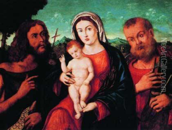 Madonna Col Bambino Fra San Pietro E San Giovanni Battista Oil Painting - Alessandro Oliverio