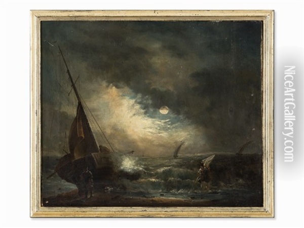 Stormy Moonlit Night Oil Painting - Theodor Alexander Weber