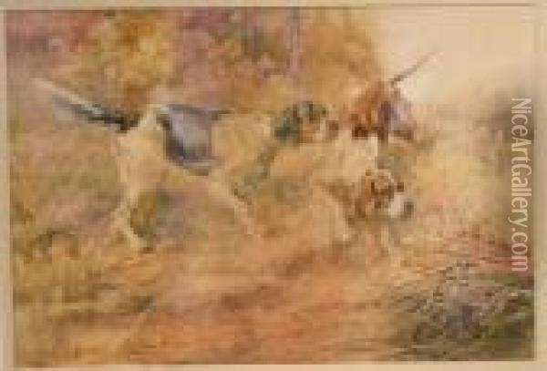 Closing In - Two English Setters Oil Painting - Edmund Henry Osthaus
