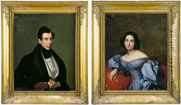 Retrato De Dama Y Caballero (pair) Oil Painting - Francois Riss