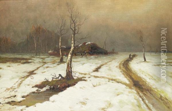A Russian Winter Landscape Oil Painting - Iulii Iul'evich (Julius) Klever