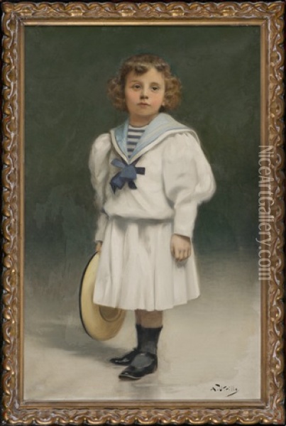 Retrato De La Hija Del Pintor Oil Painting - Antonio Utrillo Viadera
