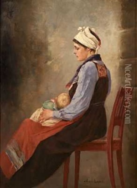Kvinne Med Sovende Barn Oil Painting - Axel Ender