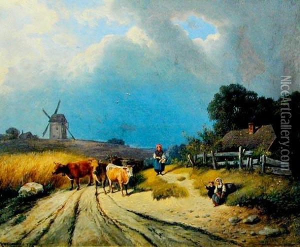 Droga Przez Wies Oil Painting - Jozef Ignacy Kraszewski