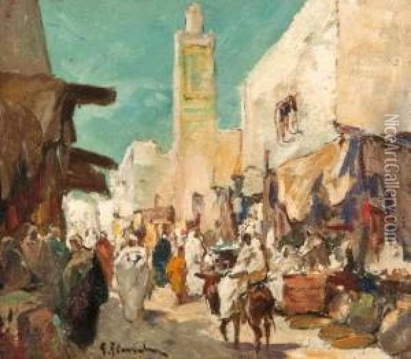 Straat Te Marokko Oil Painting - Gustave Flasschoen