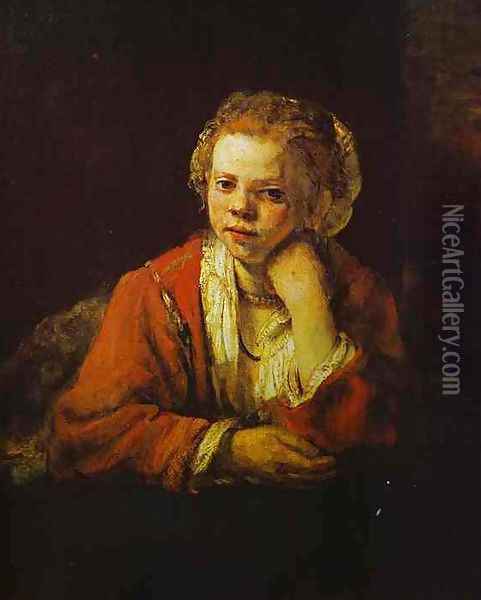 Young Girl at the Window Oil Painting - Rembrandt Van Rijn