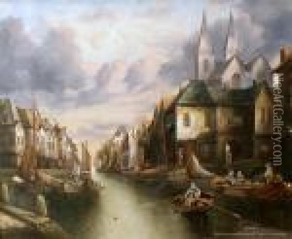 Life On The Canals Oil Painting - Alfred Montague