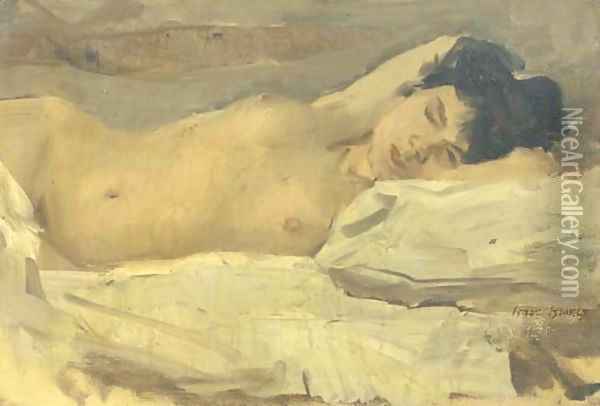 Slapend naakt a reclining nude Oil Painting - Isaac Israels