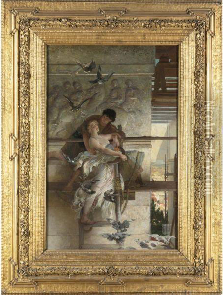 Under The Temple Eaves Oil Painting - Edwin Howland Blashfield