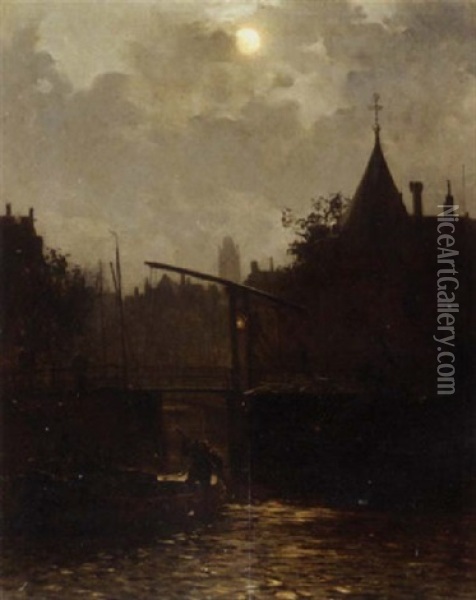 Amsterdam By Night, With The Schreierstoren In The Foreground Oil Painting - Walter Moras